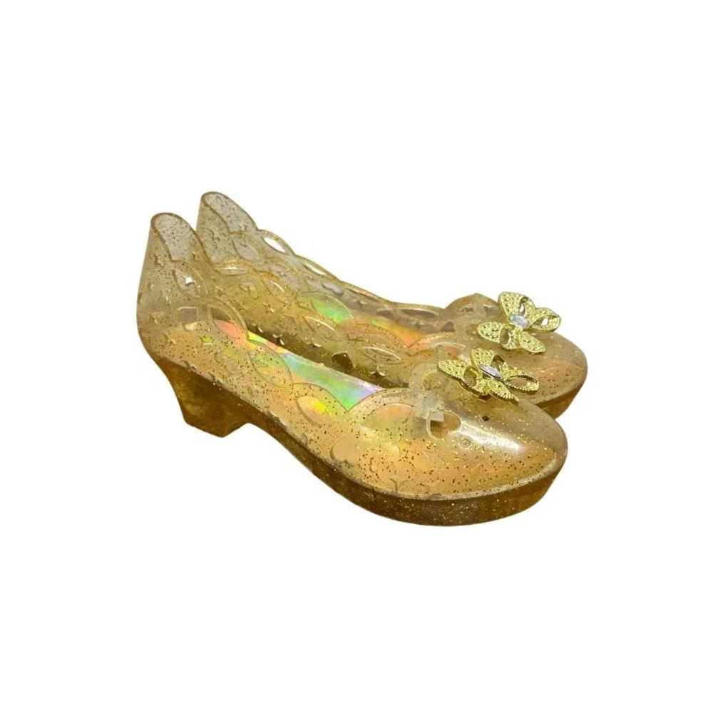 Disney Parks Princess Belle Light-Up Glitter Jelly Shoes Gold Dress Up Girls 13